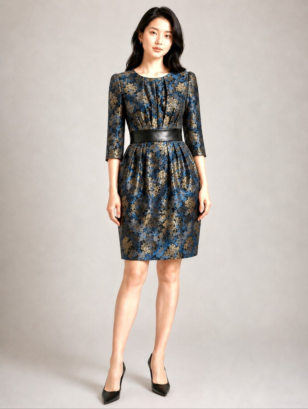 ZANNI FÉR GENUINE LEATHER METALLIC BAROQUE DRESS SIZE M